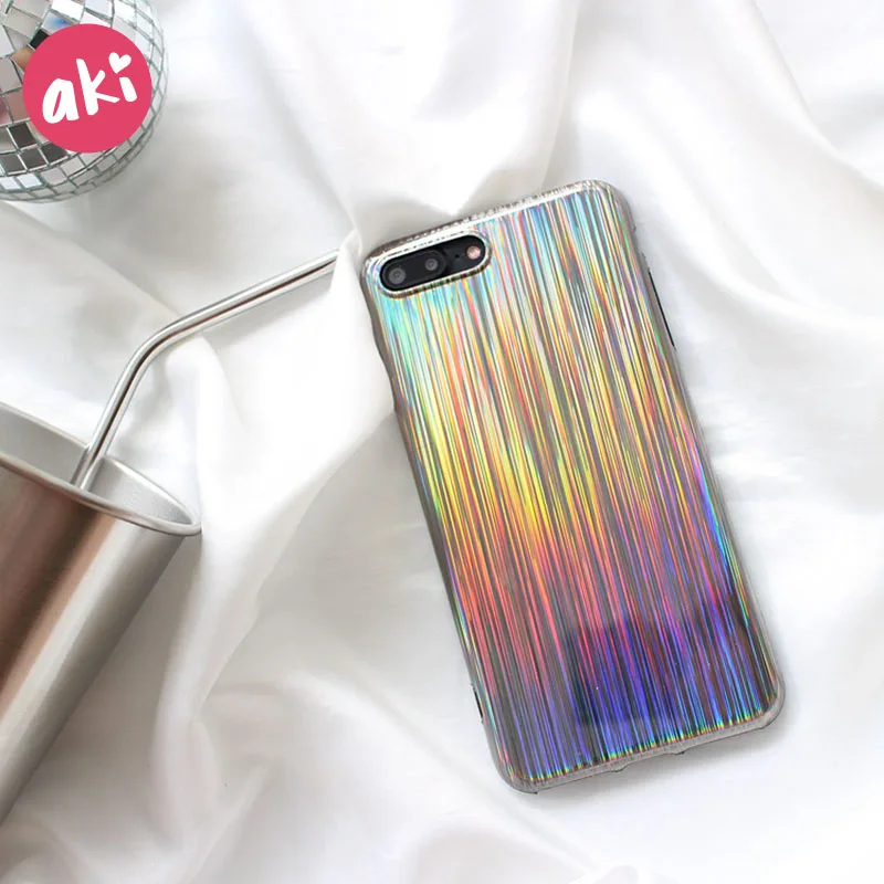 AKI Radian Phone Case for iPhone 8 7 6 6S Plus Cases Laser Shining Mirror Reflect Light Ray Soft Cover |