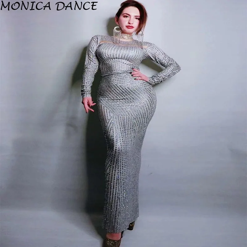

Женское сексуальное блестящее платье стразы с длинными рукавами, сексуальный сценический наряд, празднование дня рождения, Женский яркий наряд