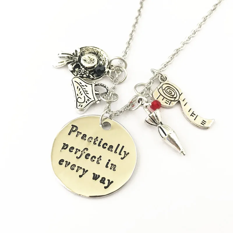 

FANTASY UNIVERSE Mary poppins charm necklace Cosplay High Quality Kawaii Metal Fashion Umbrella Hat Handbag Jewelry Woman Gift