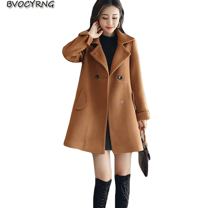 

2018 new hot autumn winter warm jacket women Korea loose outerwear long high quality wool woolen parka female coat A0597