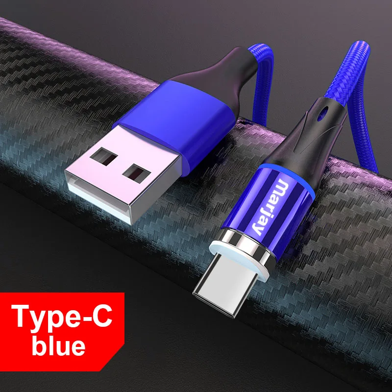 Blue For Type C Магнитный Micro USB кабель Marjay для iphone, samsung, Xiaomi, usb type C, 3A, быстрая зарядка, магнитное зарядное устройство, адаптер, кабели для мобильных телефонов - Цвет: Blue For Type C