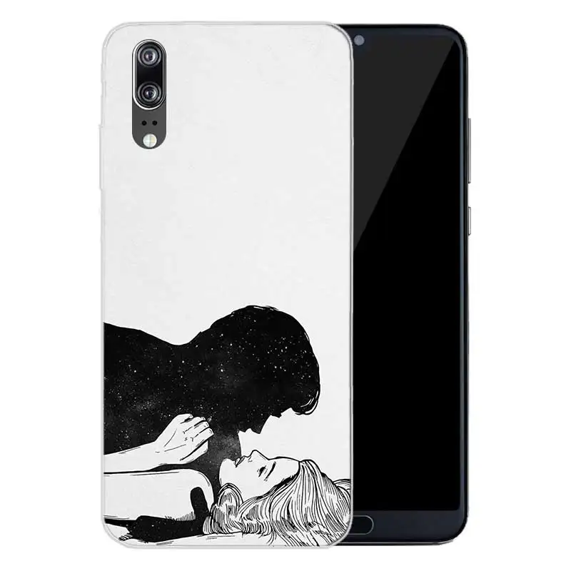 Sketch Couple Soft Silicone Phone Back Case For Huawei P20 P30 P8 P9 P10 lite Pro Plus P Smart + TPU Cover |