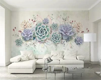 beibehang custom fashion silky wallpaper fresh succulents watercolor style 3d stereo tv background wall papers home decor behang