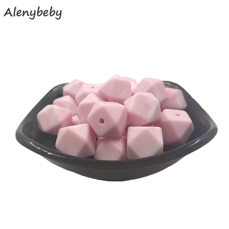 Marble pink 50 шт. 17 мм Силиконовые шестигранные шарики BPA Бесплатно Детские Прорезыватели для зубов Еда Класс силиконовый Прорезыватель Жевать Ожерелье игрушки Детские подарки для душа - Цвет: Marble pink