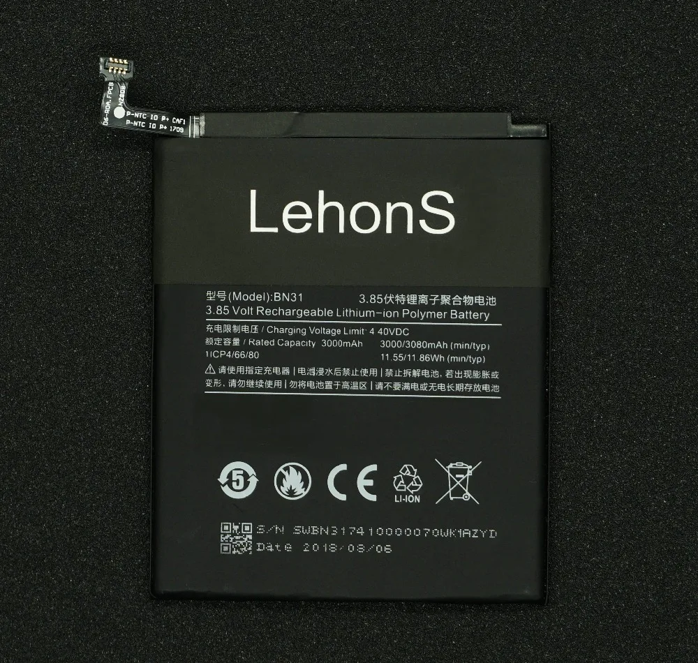 LehonS 1x3000 мАч/11.55Wh умная запасная батарея для мобильного телефона Xiaomi Mi 5X Mi5X/Redmi Note