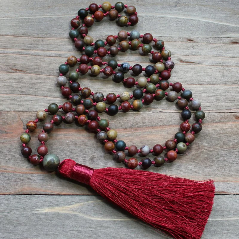 Ожерелье с Красной кисточкой для женщин 108 Mala Beads ожерелье в стиле бохо ювелирное