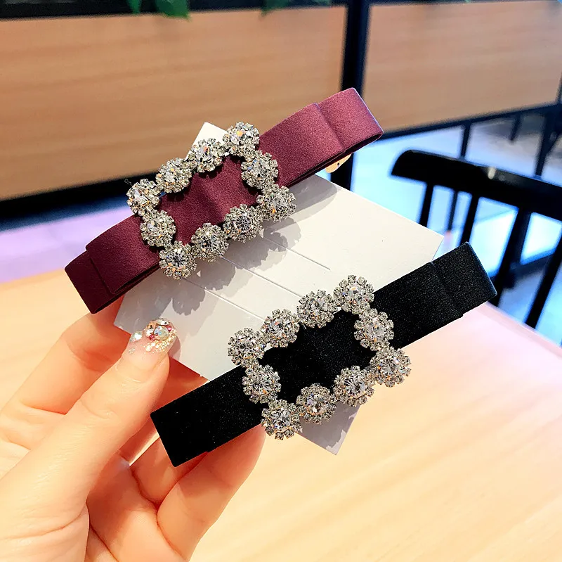 

Korea Flowers Square Crystal Barrettes Super Shinny Hair Accessories Rim Hair Clips For Girls Hairpin Hair Bows Headband