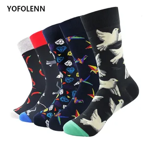Модные длинные носки из чесаного хлопка для мужчин, 5 парлот, дышащие, темно-цветные, забавные, Happy Socks, подарок на свадьбу, для деловых встреч