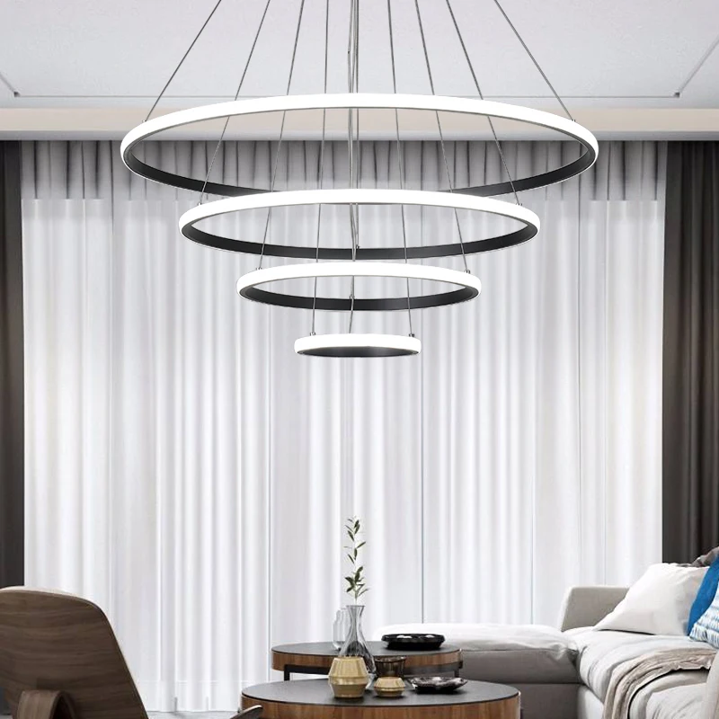 White&ampBlack Circle Pendant Light Led Modern Chandelier Lamp for Living room Bedroom Dining Kitchen Hanging Ceiling | Лампы и