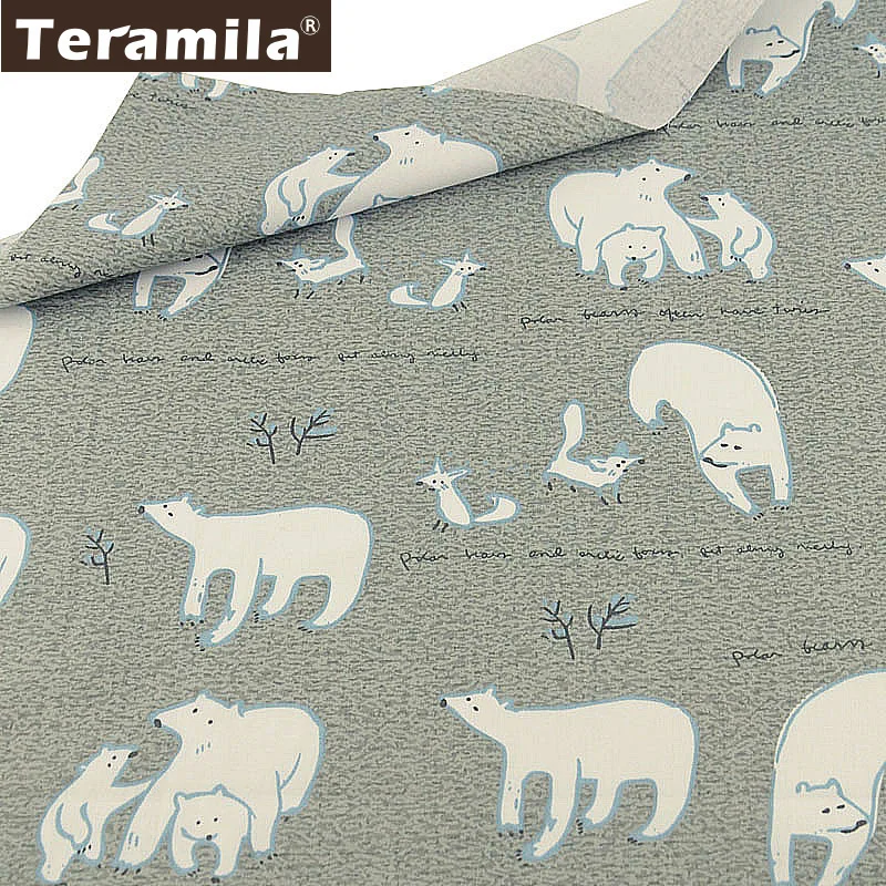 

Teramila 100% Cotton Textile Fabric Meter Soft Light Grey Bear Design Fat Quarter Quilting Material Style Twill DIY Scrapbooking