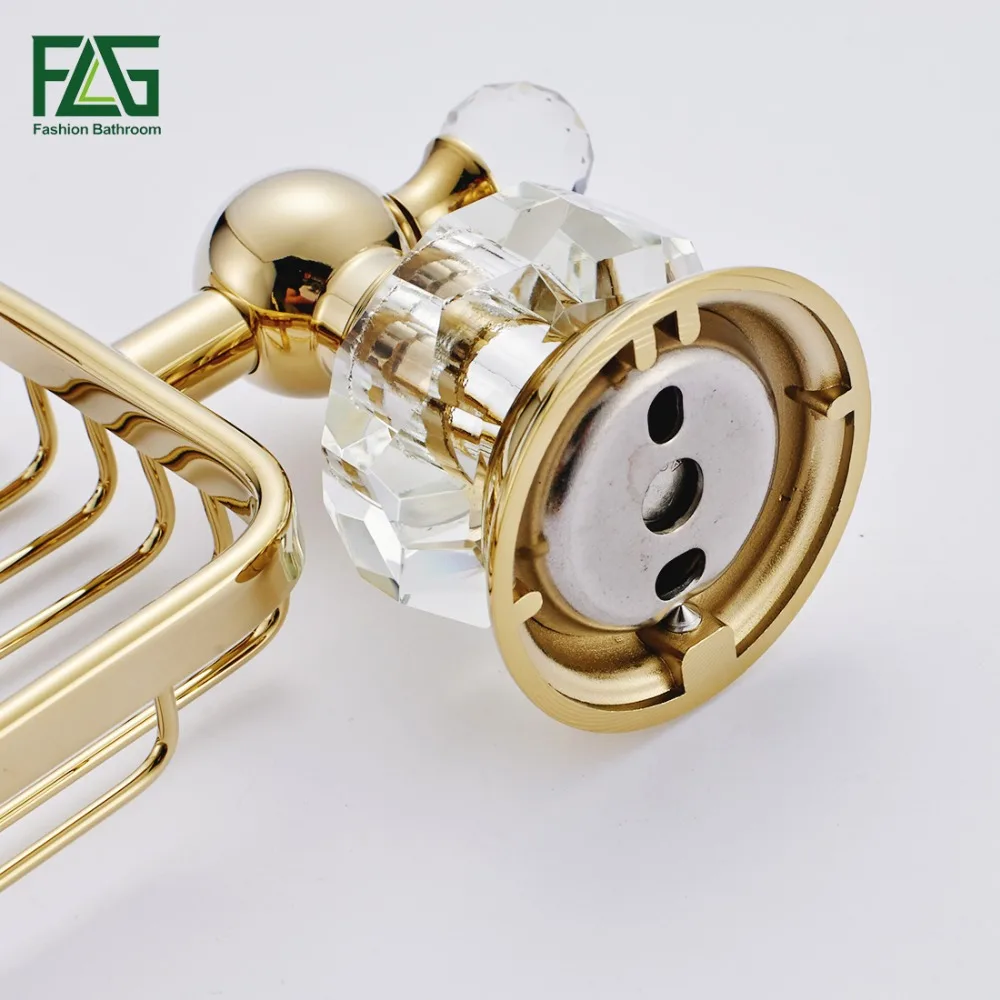 Настенная медная корзина для мыла ванной с золотистыми и кристаллами |