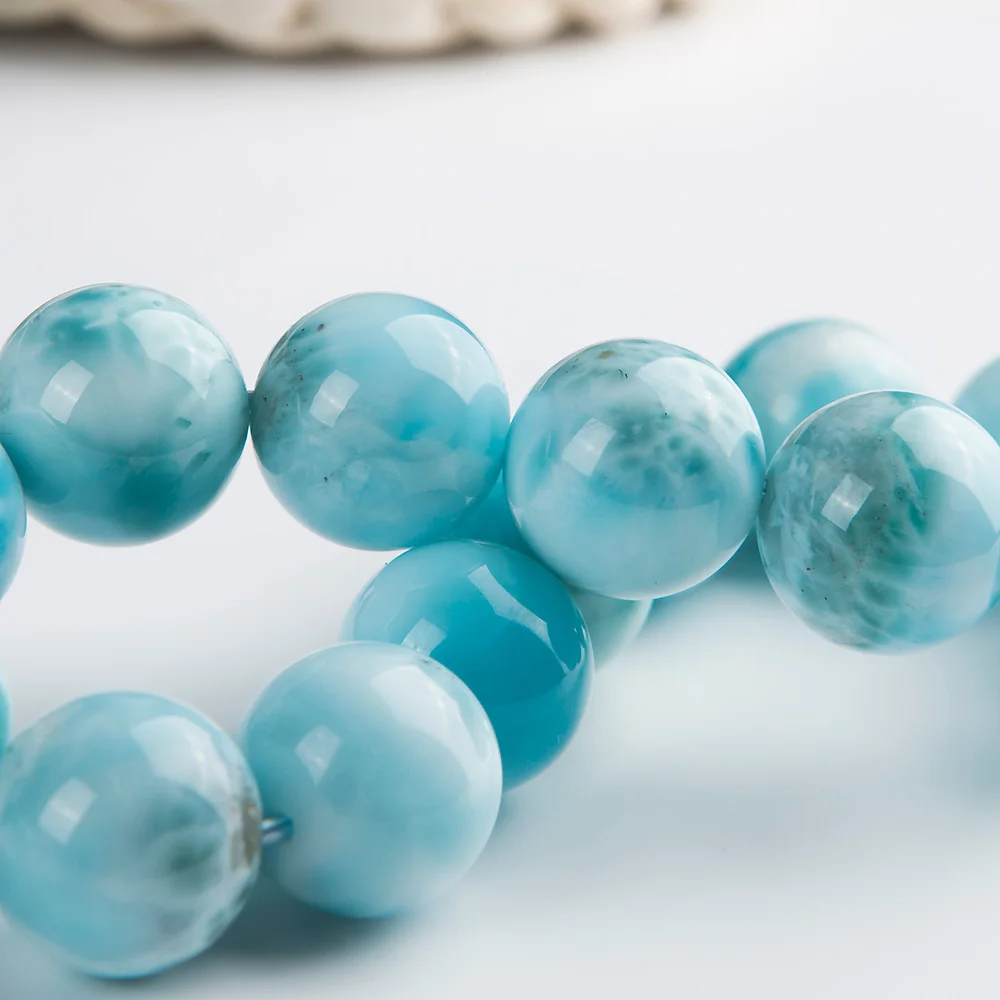 15 мм натуральный синий Larimar Драгоценные Камни Круглые бусины браслет Wate узор
