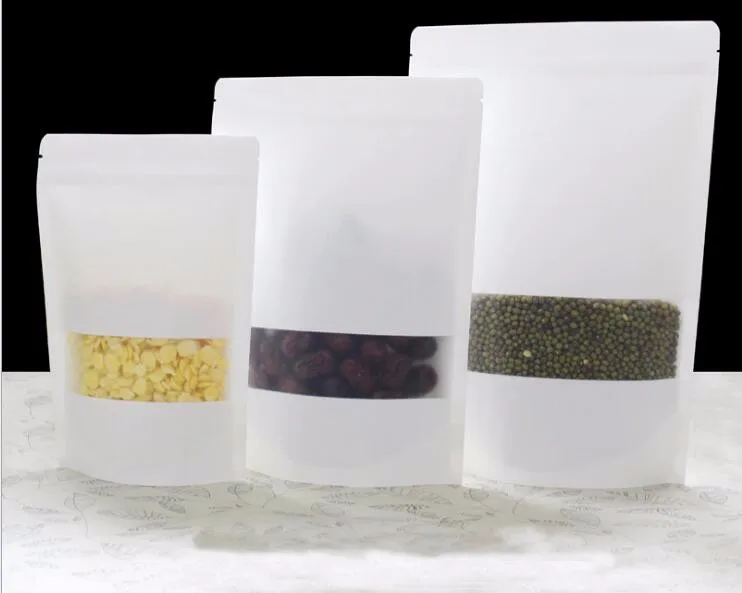 

300 шт./лот, Белый крафт-бумажный мешок с окошком, застежка-молния/замок на молнии, Ювелирная упаковка, бумажные пакеты для подарков/чая/рождества