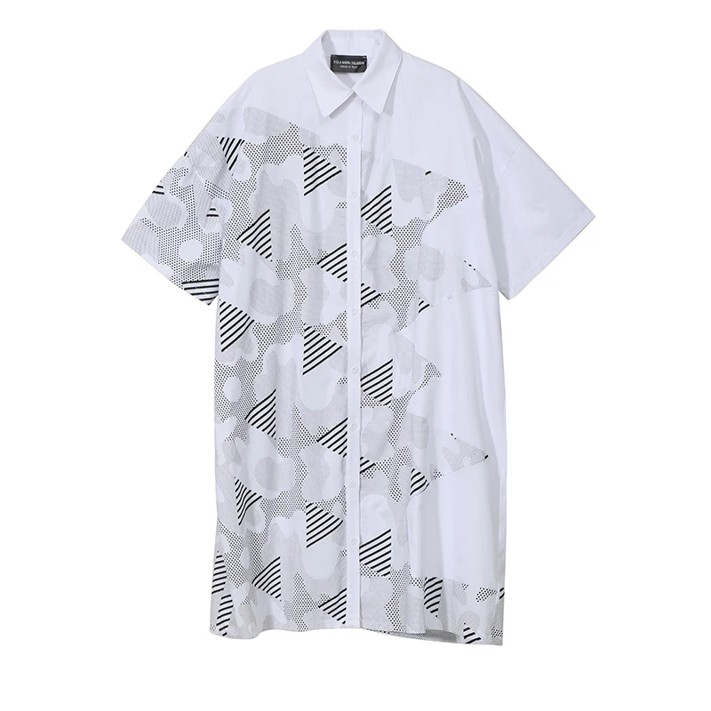 New 2019 Korean Style Women Summer Clothing Plus Size Shirt Dress Geometrical Pattern Printed Female Casual Midi Robe 5113 | Женская