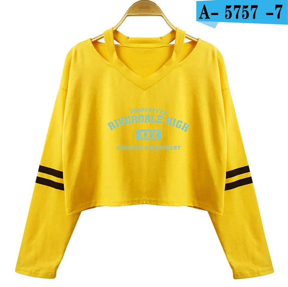 Yellow Ривердейл, южная сторона, змей, сексуальные, длинный рукав, хлопок, кроп, топы, рубашка, женская, с открытыми плечами, рубашка, для девушек, уличная одежда, женская одежда - Цвет: Yellow