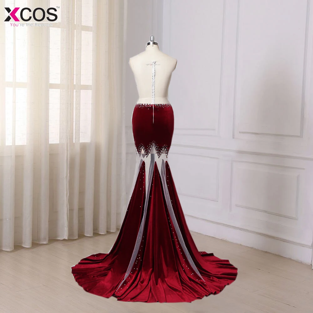 Новое поступление бургундское длинное платье русалки для выпускного вечера 2018