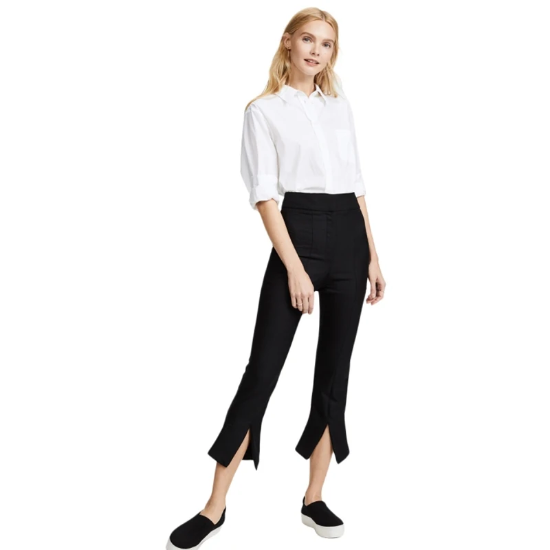 RichKoKo 2018 Women Black Casual Flare Pants Elastic Waist Female Calf-Length High Rise Trousers Lady Bottoms | Женская одежда