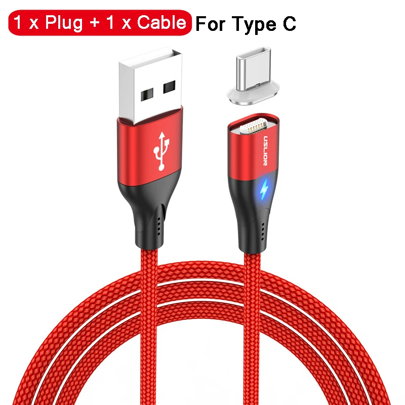 Red For Type C Магнитный кабель для быстрой зарядки USLION 1 м Micro usb type C для iPhone samsung Xiaomi 3A Micro usb type-C Магнитный кабель для зарядки и передачи данных - Цвет: Red For Type C