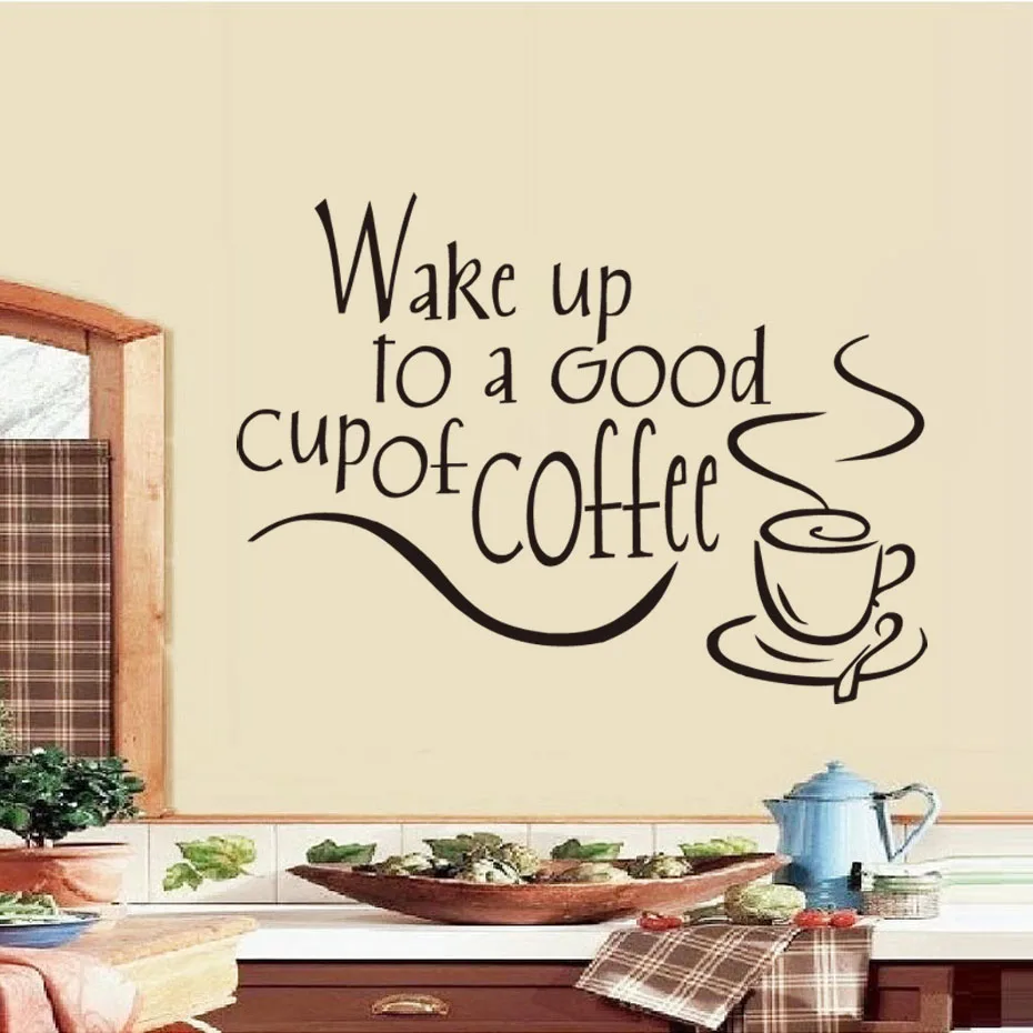 DCTOP Wake Up To Good Cup Of Coffee Black Настенная Наклейка Виниловые наклейки домашний декор