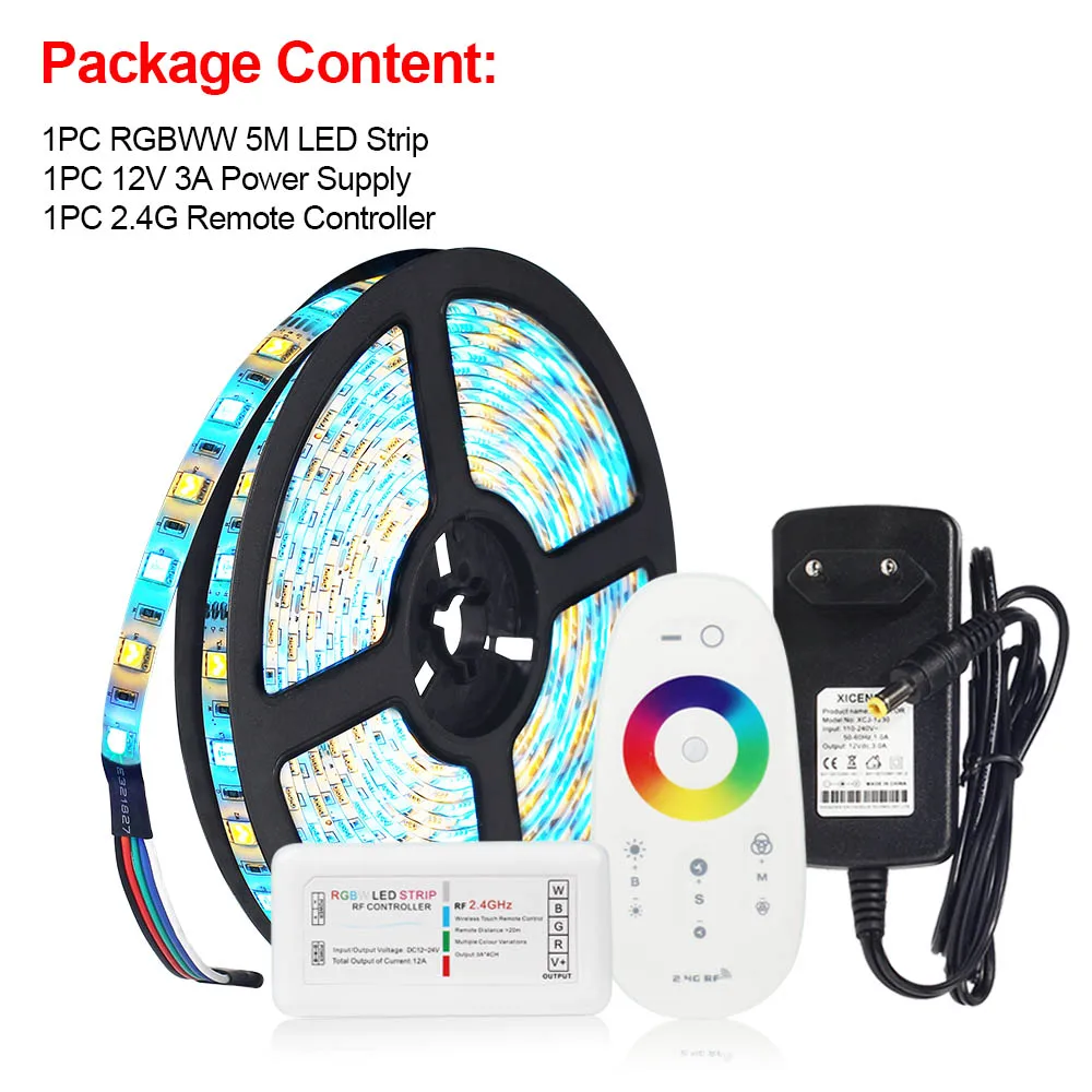 2.4G Touch RGBWW Set Набор светодиодных лент с Bluetooth RGB/RGBW/RGBWW, светодиодный светильник, водонепроницаемая гибкая светодиодная лента 5 м/рулон с адаптером питания 3A - Испускаемый цвет: 2.4G Touch RGBWW Set