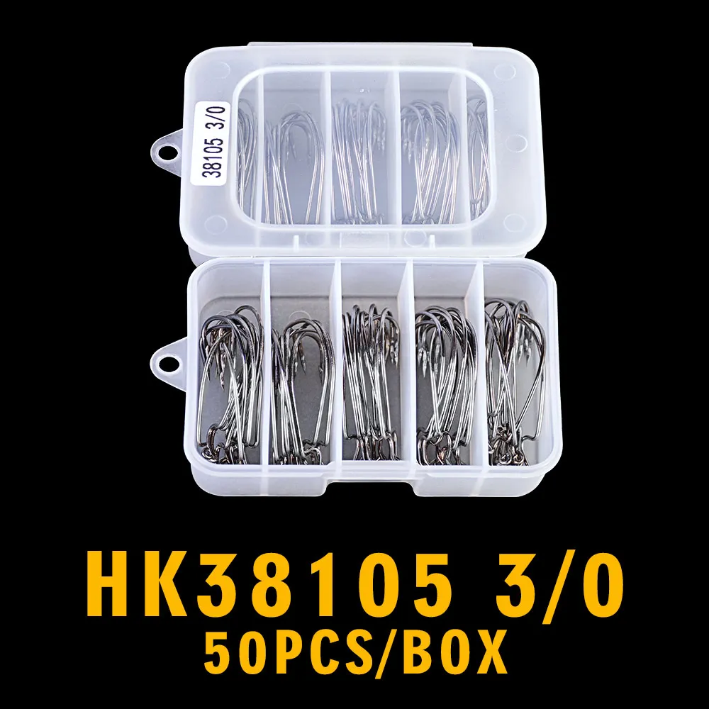 HK38105 3 0 50 шт. джиг большой крючок рыболовный крючок черный рыболовный крючок Размер 1/0-5/0 с пластиковой коробкой - Цвет: HK38105 3 0