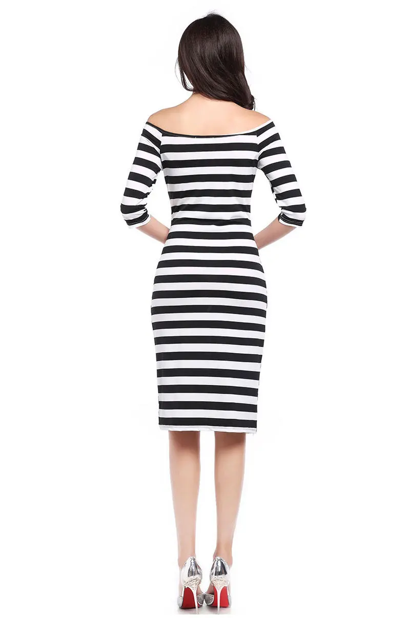 2018 Spring Fashion Women's Dress Striped Slash neck Sheath Office Lady Summer 3 Colors Empire Night women's | Женская одежда