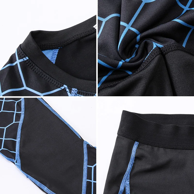 2018 New Arrival 2PCS Men Compression Running Sets Tracksuit Men's Grid Quick Dry Gym Fitness Sport Shirts And Pants Sportswear | Спорт и