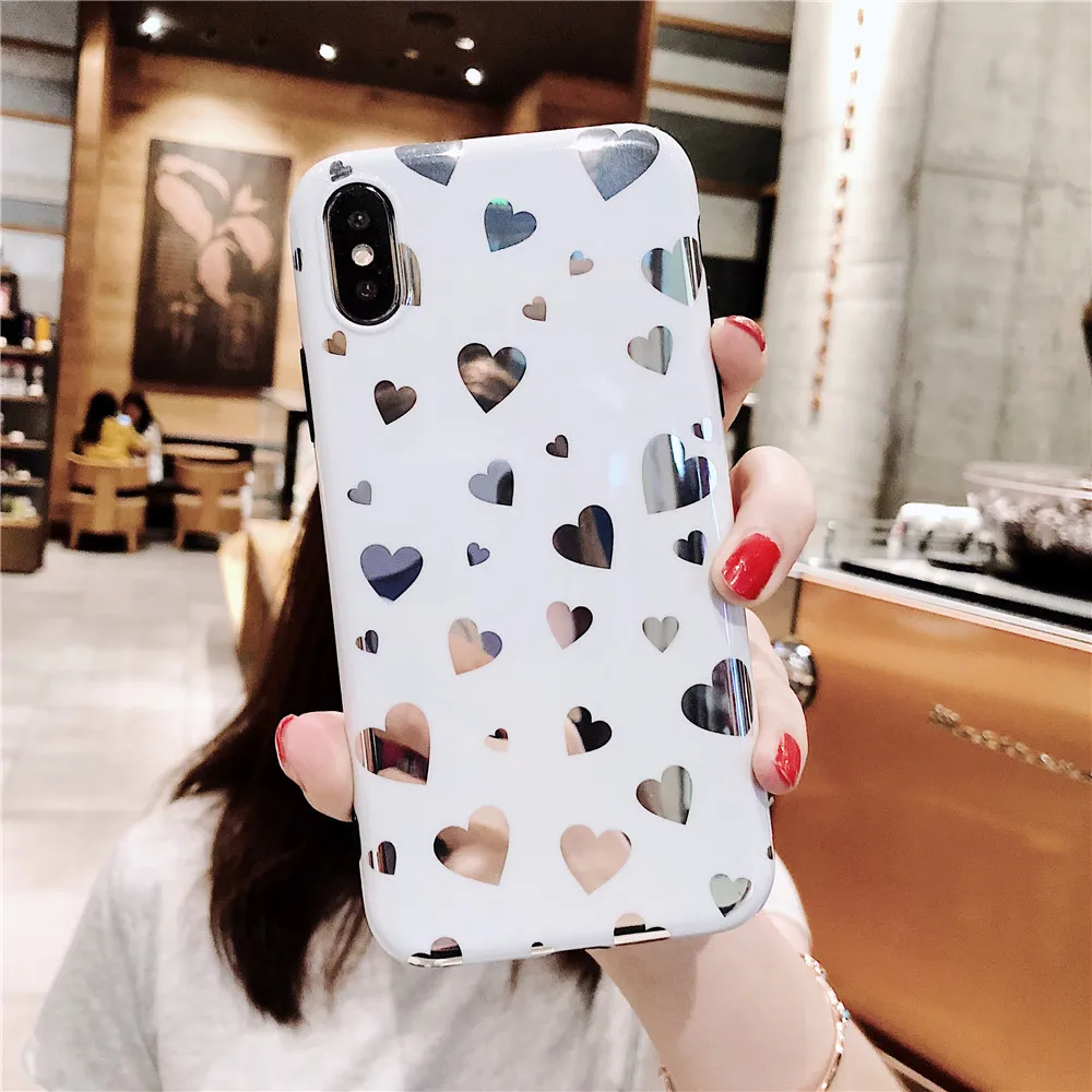 Роскошные сердце любовь Зеркало чехол для iPhone X Дело Девушка Силиконовый Чехлы 10