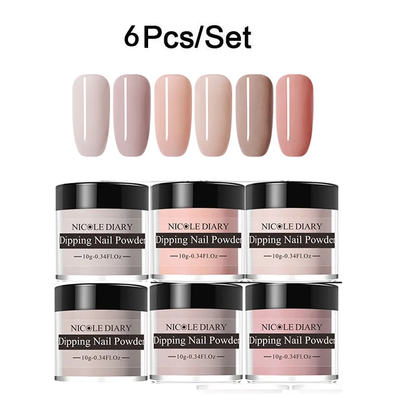 6Pcs set 2 Набор пудры для ногтей 6/4 шт, розовый блеск для ногтей, светящийся матовый градиент, французский хромированный пигмент, натуральный, без лампы - Цвет: 6Pcs set 2
