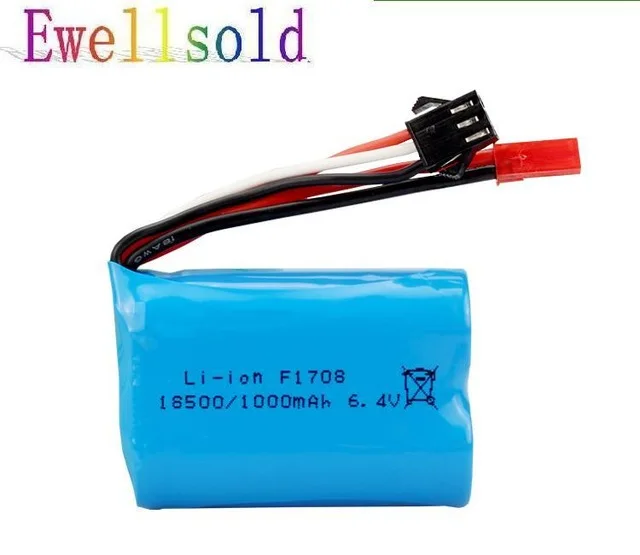 

6.4V 1000mAh Li-ion battery 18500 For wltoys A303 A313 A323 A333 1/12 RC car toys battery accessories 6.4 V battery JST-2P Plug