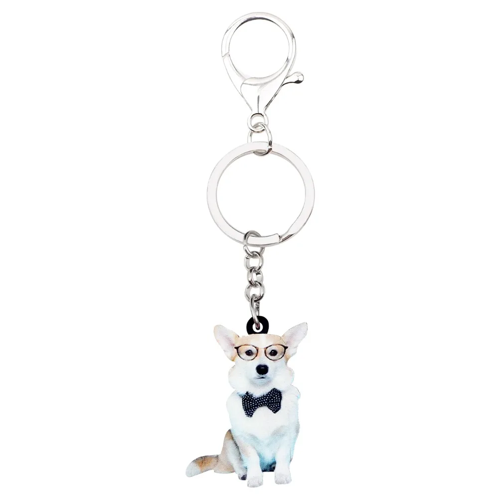 Bonsny акриловые очки для сидения Welsh Corgi Pembroke брелки собак ключей кольца с животными