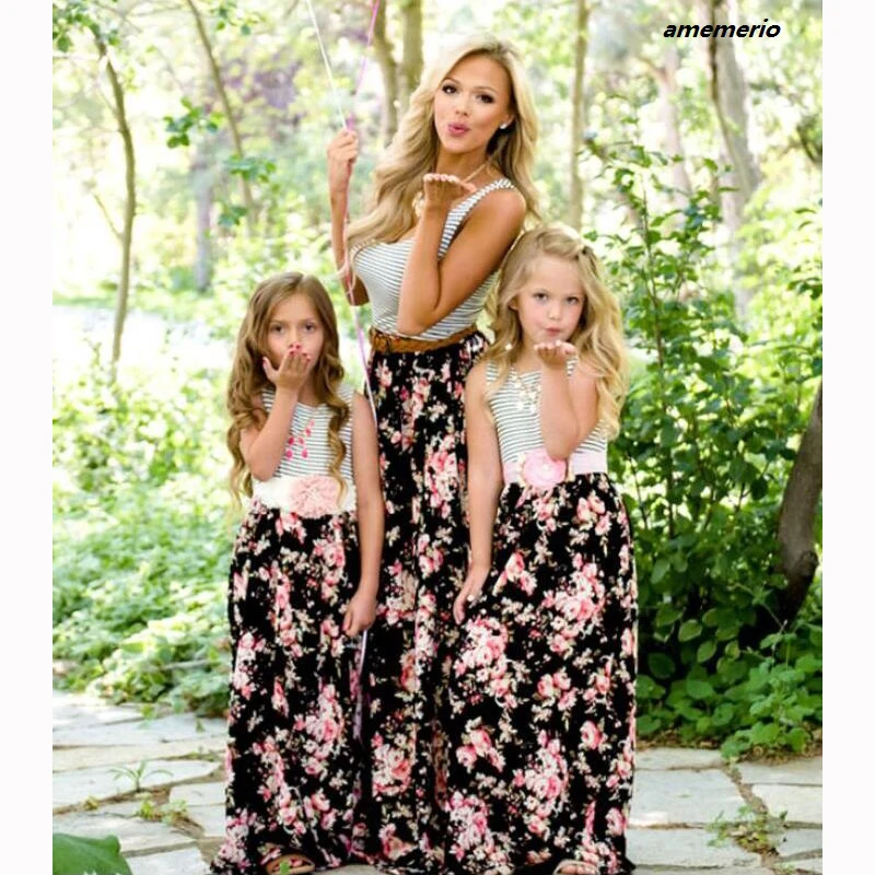 Платье для мамы и дочки семьи в полоску родителей детей|Сочетающаяся одежда