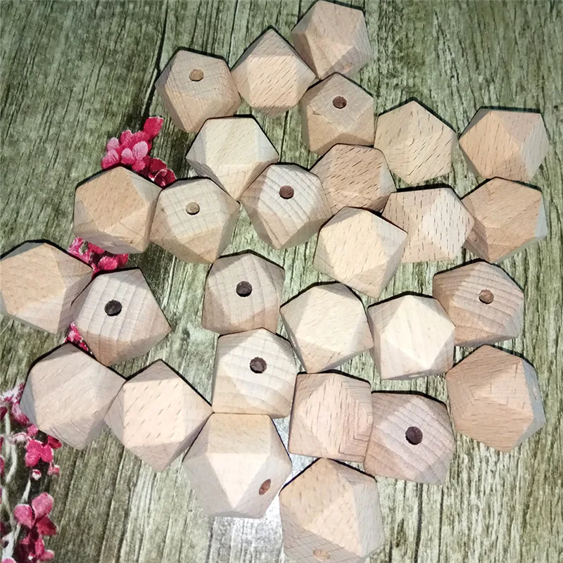 Cuentas de madera de haya Natural, 10mm, geom&eacute;tricas, hexagonales, para bricolaje, mordedor de beb&eacute;, 50 Uds.-3