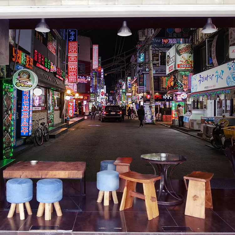 Фотообои 3D Корейский ночной закуска уличная роспись Кофейня Чайный домик