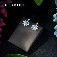 hibride brand high quality silver color long black crystal drop earring fashion cubic zirconia women jewelry e 222