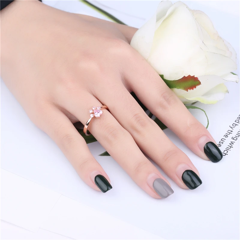 

Garilina footprint shape Pink Cubic zirconia Rose gold Ring Adjustable Engagement rings for teen girls Party Gifts R2270