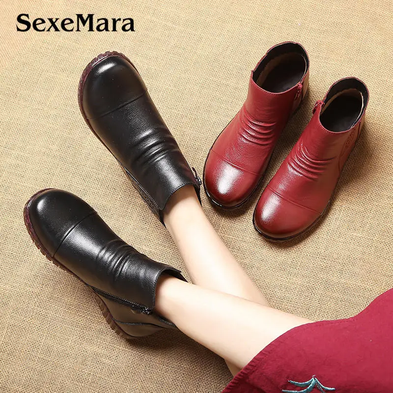 

Women Warm Snow Ankle Boots Round Toe Zipper Autumn Winter women's Shoes Genuine Leather Ladies martin boots size 40 41