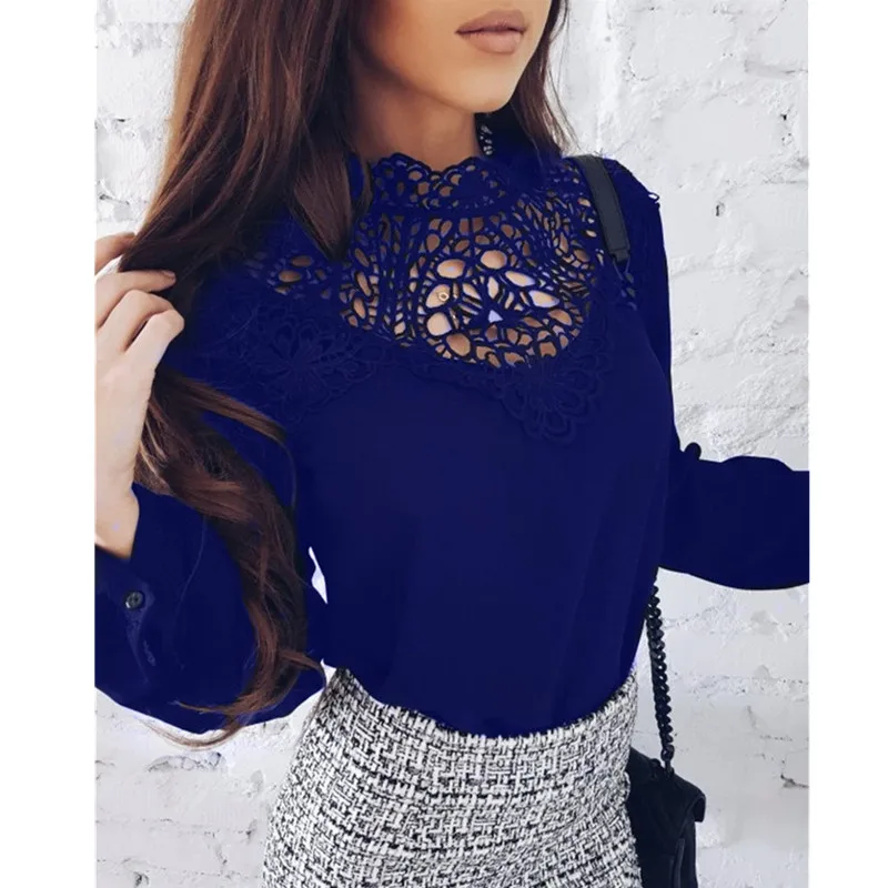 2018 весна осень модные женские блузки с длинным рукавом сексуальные кружевные