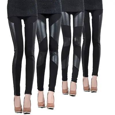 Women's Skinny Faux Leather Stretch Jeggings Trousers Jeans Pants Leggings Black | Женская одежда