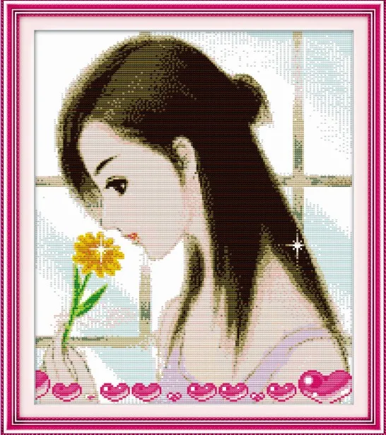 

Longing for her love cross stitch kit people 18ct 14ct 11ct count print canvas stitches embroidery DIY handmade needlework