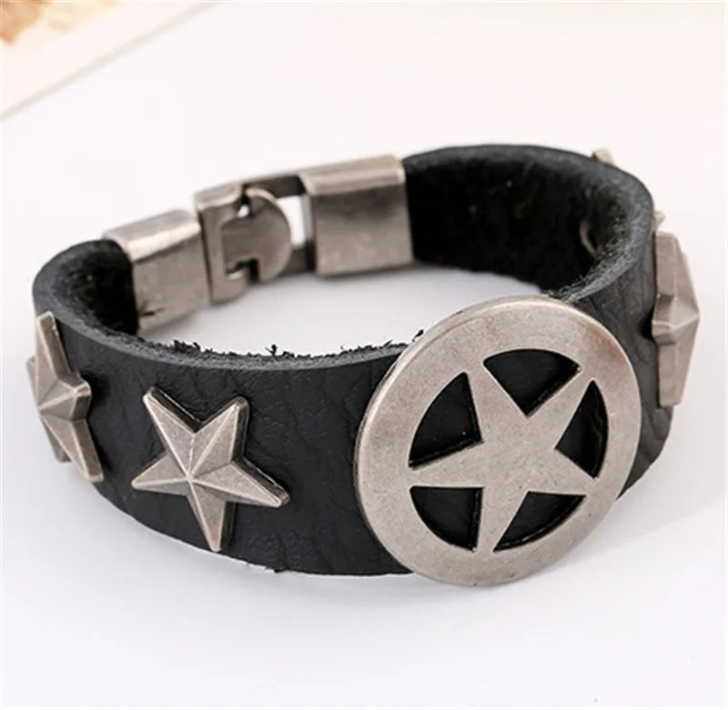 Fashion Punk Men Batch Buckle Leather Five-pointed Star Bracelets Bangles Bracelet Everyday Gifts For Male Female Jewelry |