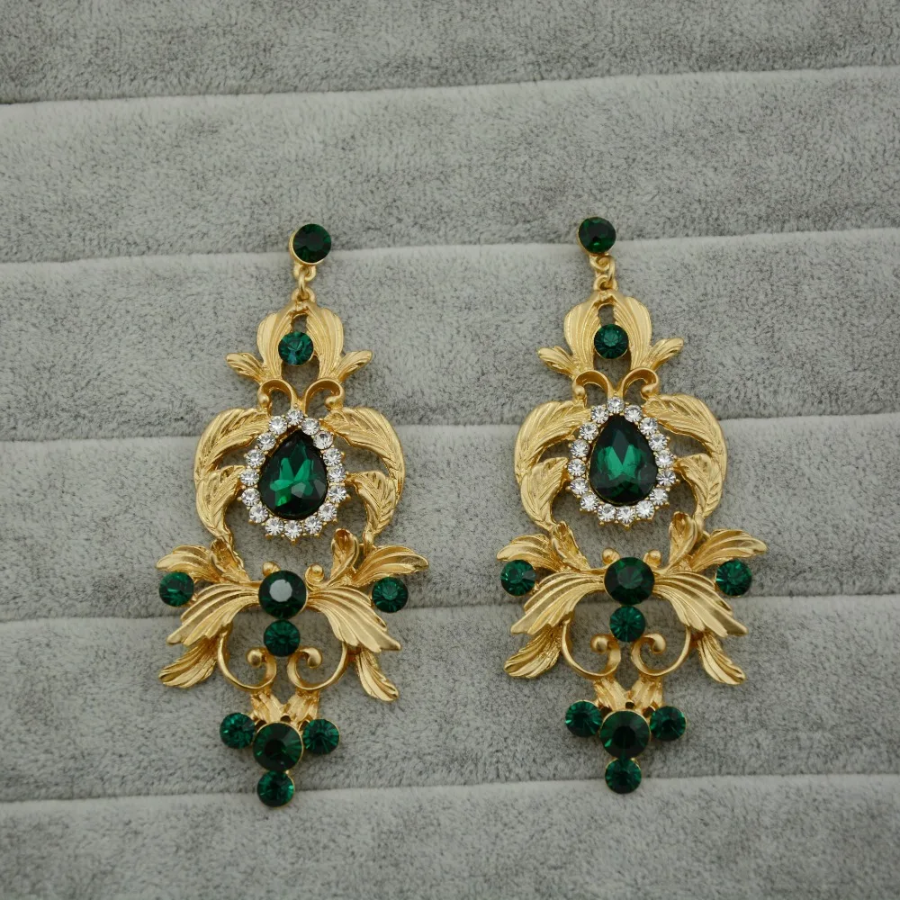 SLBRIDAL Gorgeous Baroque Style Gold Leaf Red Green Crystal Wedding Tiara Crown Earring Set Pageant Bridal Queen Princess | Украшения и