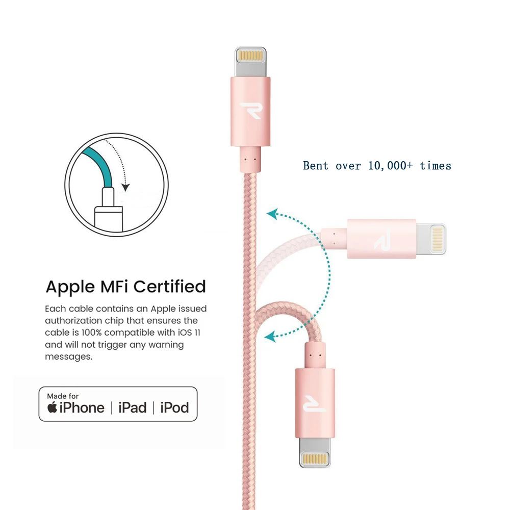 RAMPOW 1 m/3.3ft кабель Lightning для iPhone X 5 V/2A зарядка через usb передачи данных XR/8/7/vista 480