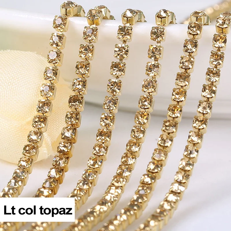 Стразы цепочка Lt col topaz SS6/SS8/SS10/SS12 золотые когти 3 ярдов/партия fou одежда бесплатная