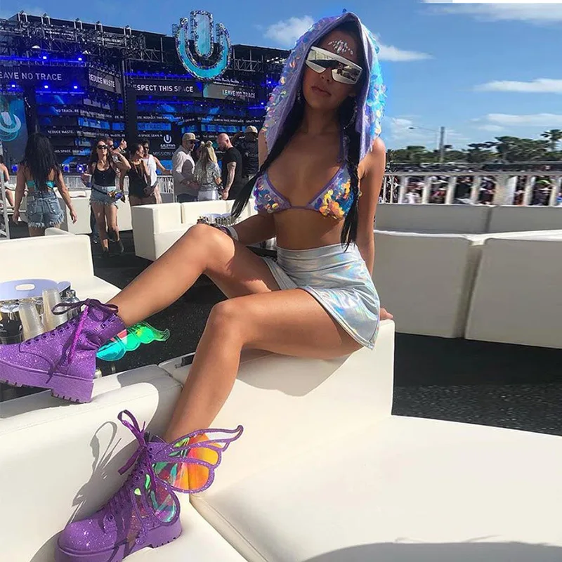 Женский комплект из 2 предметов серебристая голографическая юбка с перекрестной