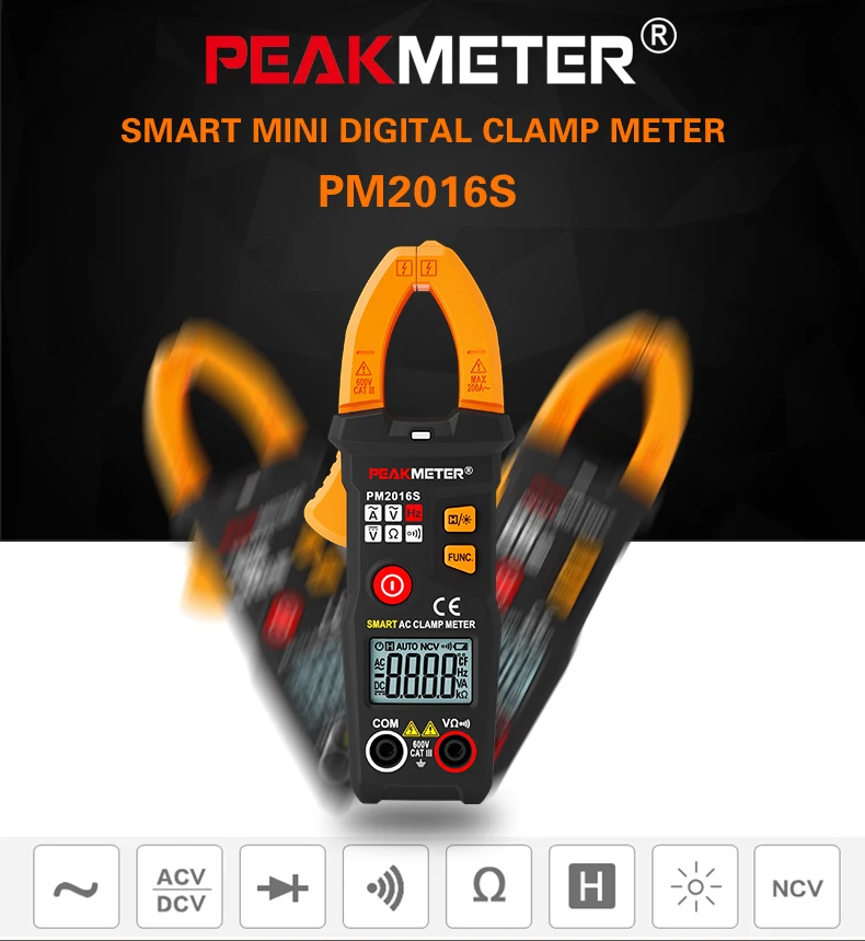 PEAKMETER PM2016S PM2016A умный мини цифровой клещи переменного тока клещи Амперметр частота NCV тестер амперметрический зажим