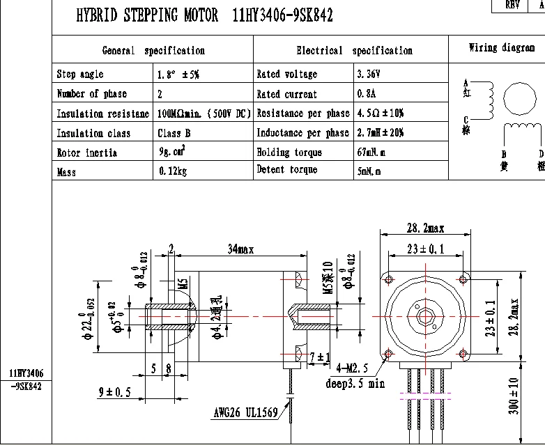 NEMA11 34 мм полый вал шаговый для палочки и место машины 11HY3406-9SK842