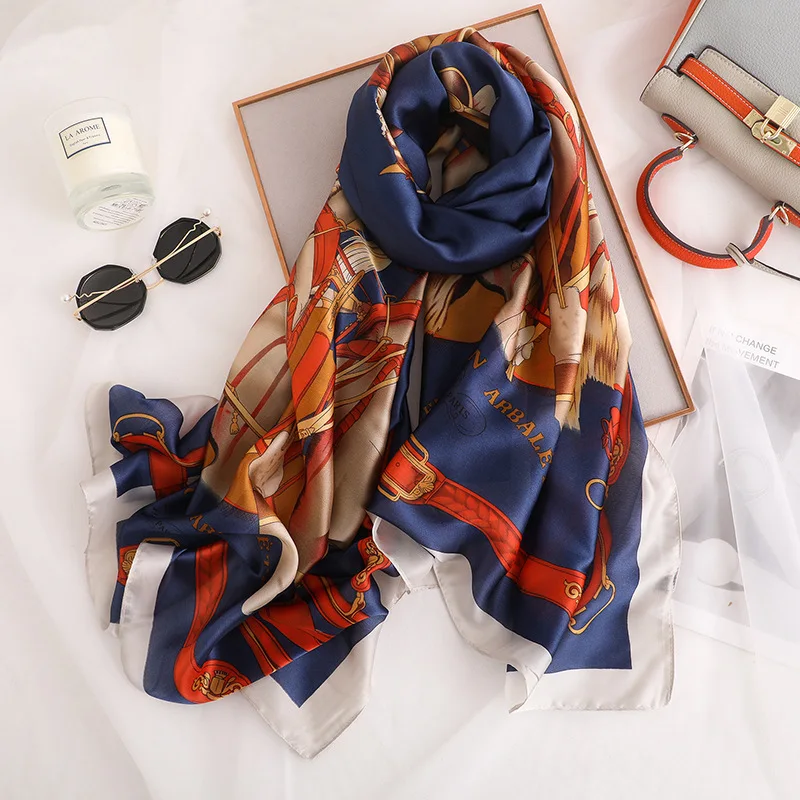 New Lady Silk Scarf Women Fashion Print Flower Scarf Beach Scarves Women Silk Shawls Retro Wraps and Scarves Hijabs