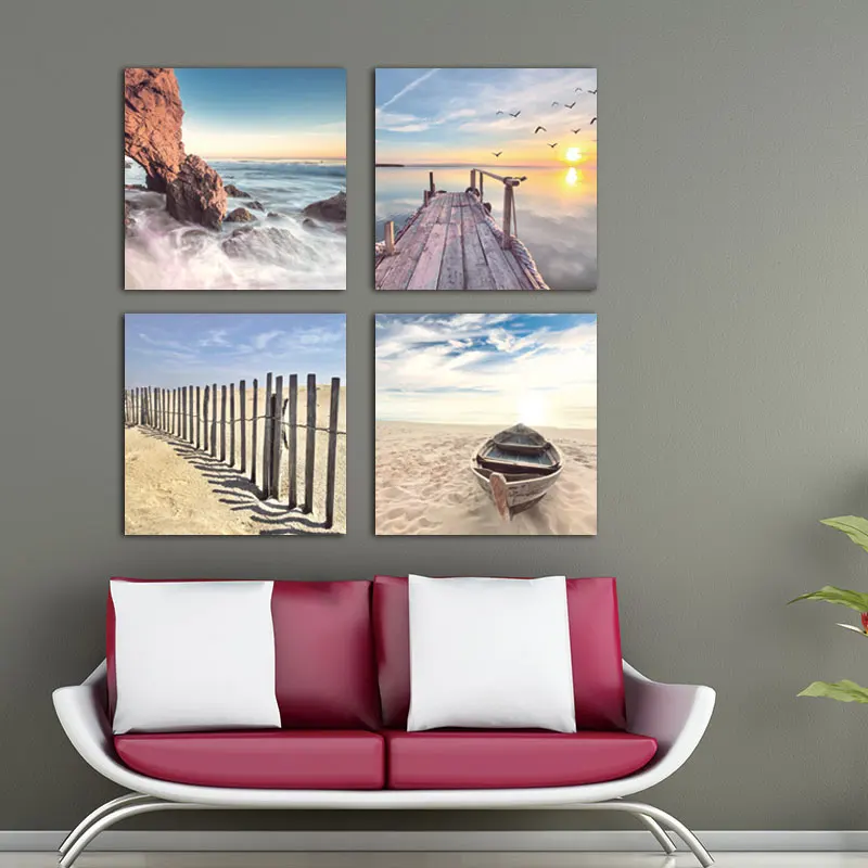 

Wall Art Pictures canvas painting wall art poster home decor 4 Piece prints Sunset Seascape Beach on canvas Modern no frame