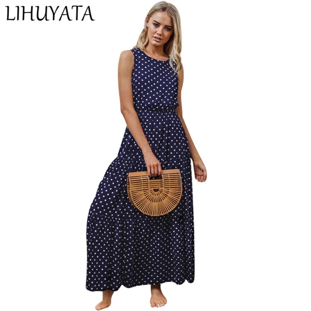 Длинное Макси платье 2018 женское летнее повседневное Бохо пляжное на бретелях